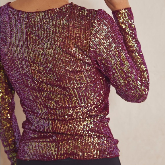 Free People | Gold Rush Sequin Top Wine Combo NWT - Picture 6 of 9